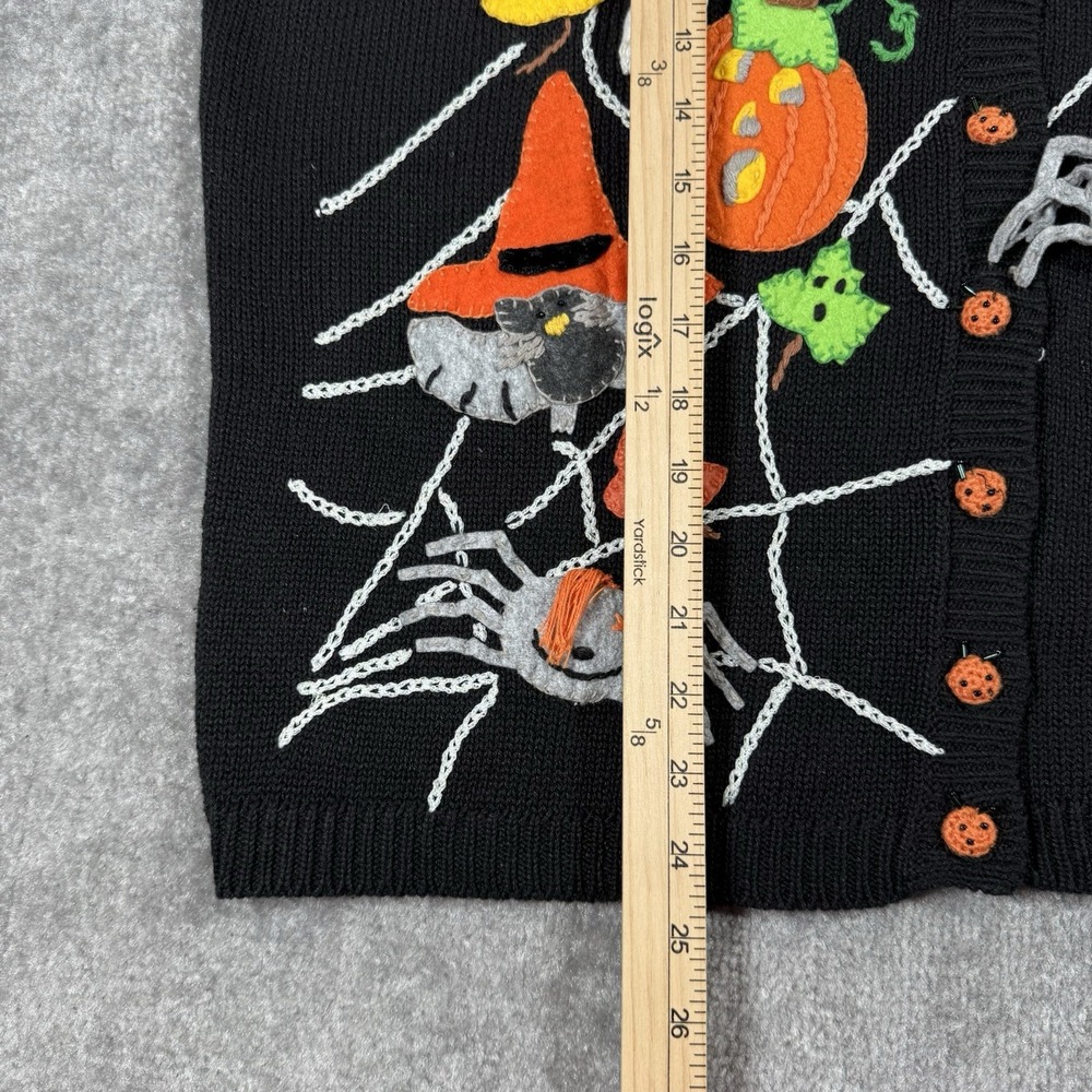 Halloween Cardigan Sweater Women's Large Black Spiders Ghosts Pumpkin Tiara Int - Picture 8 of 9